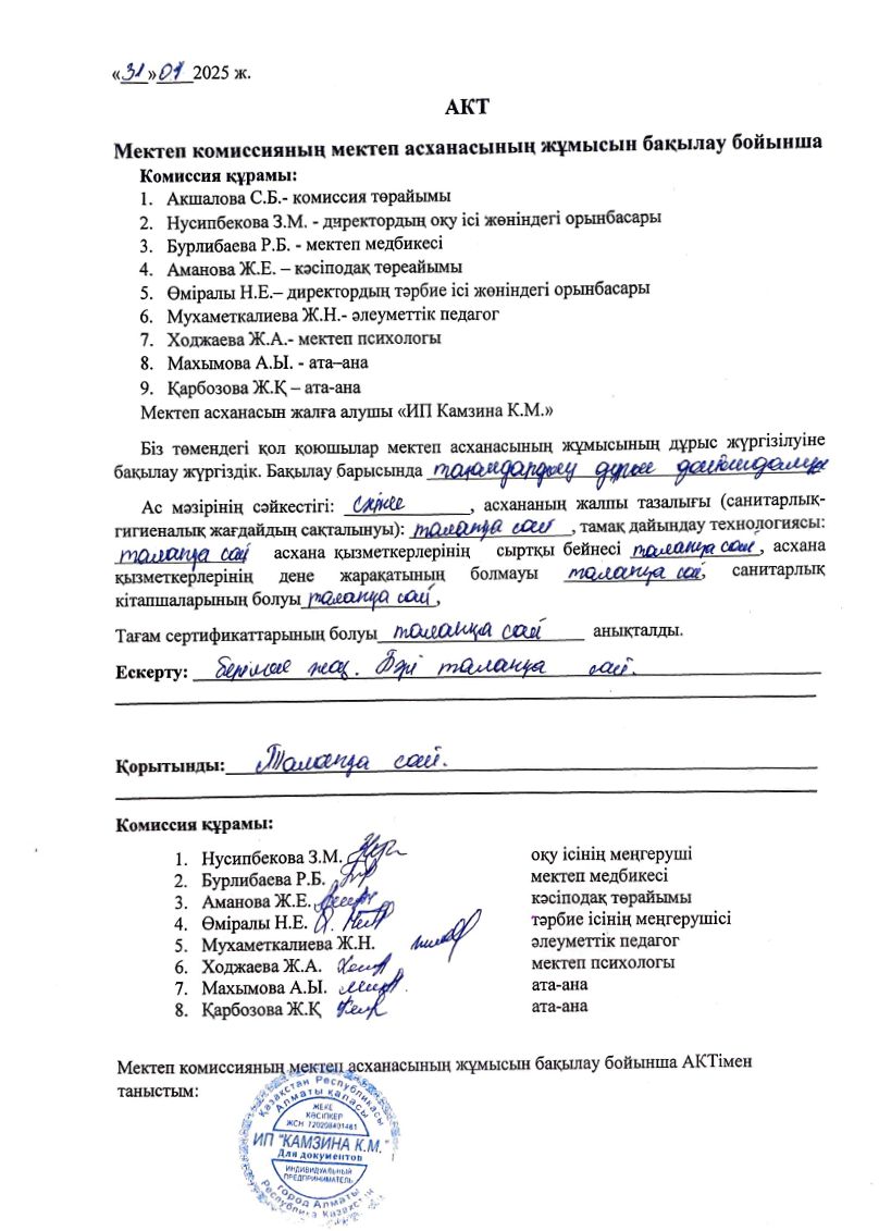 Бракеражды комиссия АКТ